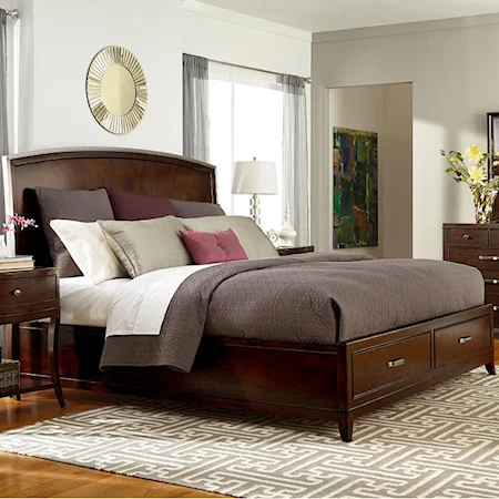 Queen Panel Bed with Metal Trim and 2 Drawers